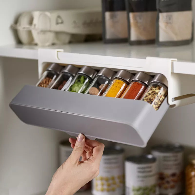 Self-Adhesive Kitchen Storage Solution for Under-Shelf Spice Rack